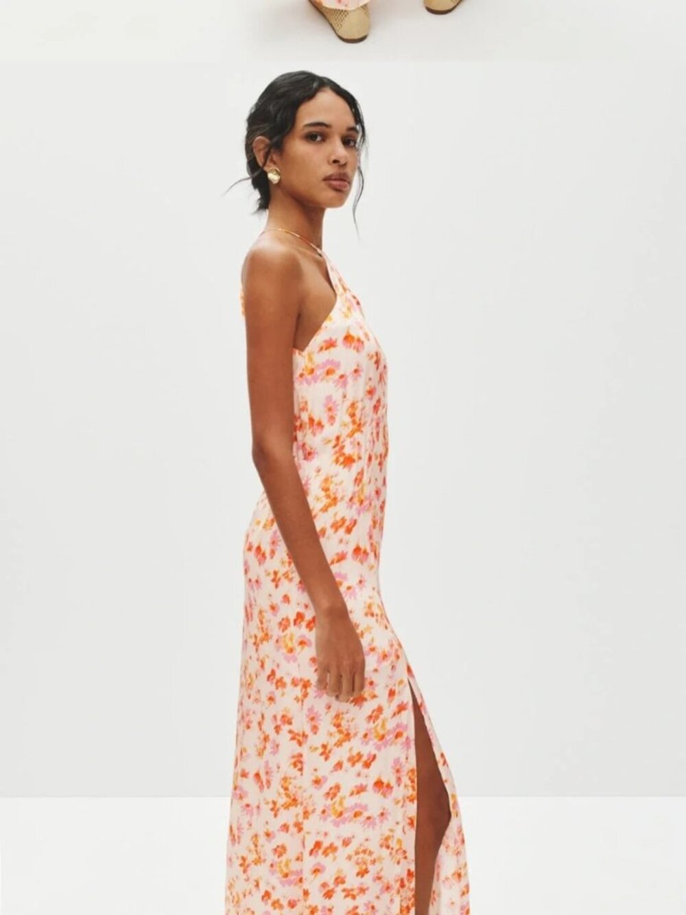 MAJE Rispring Maxi Dress Luxe Floral Airy Satin Halter Gown Party Flowy Stunner - Picture 4 of 16